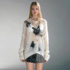 Ethereal Butterfly Knit Sweater - Y2K Aesthetic Cute Top for Fall