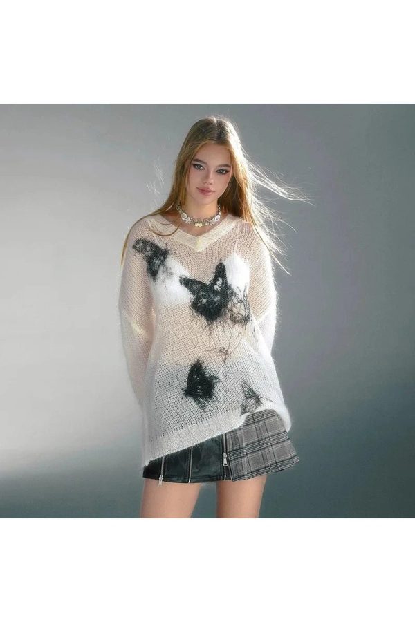 Ethereal Butterfly Knit Sweater - Y2K Aesthetic Cute Top for Fall