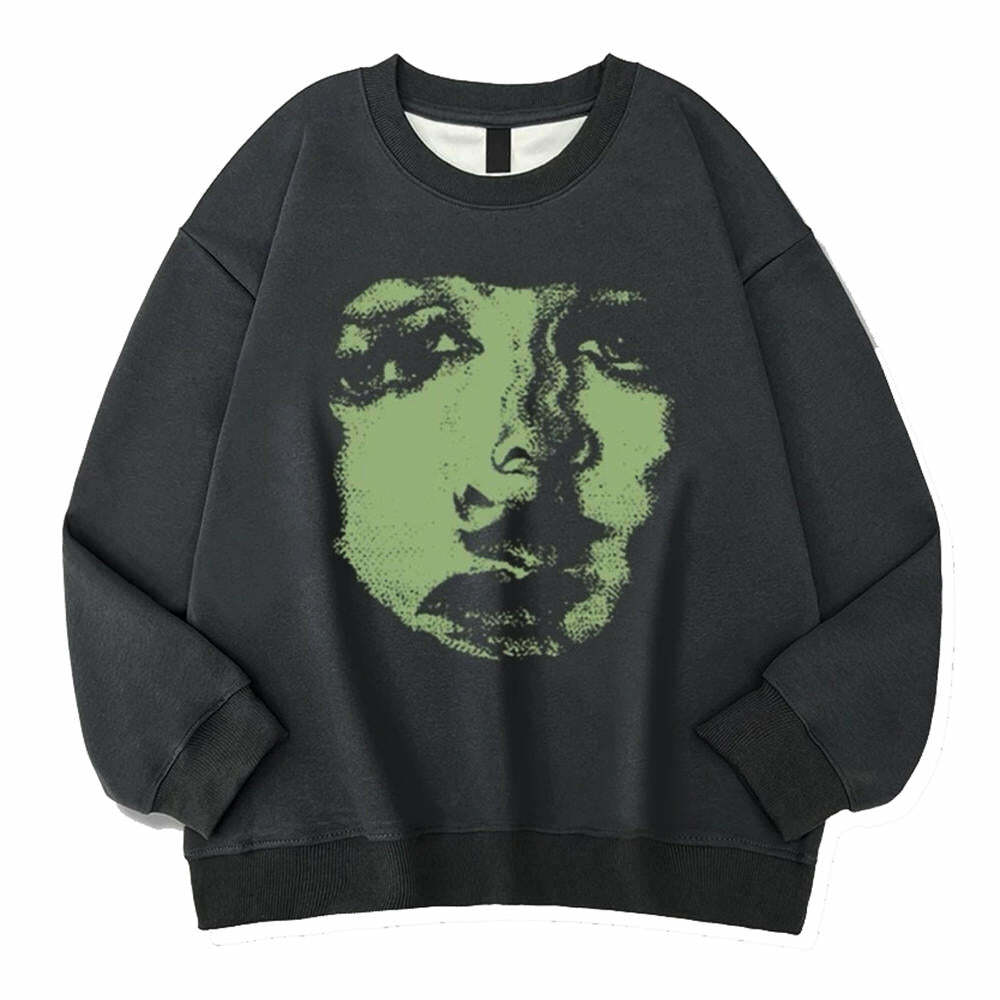 Face Print Y2K Grunge Oversized Sweatshirt for Aesthetic Outfits