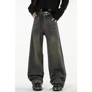 Faded Grunge Baggy Jeans for Y2K Aesthetic and Coquette Style Outfits