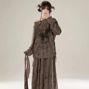 Faded Poetic Drape Set - Y2K Aesthetic Soft Girl Outfit for Trendy Looks