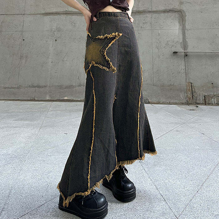 Fairy Grunge Aesthetic Long Denim Skirt for Y2K Fashion Lovers