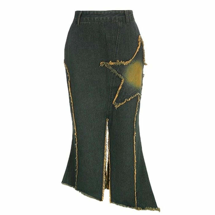 Fairy Grunge Aesthetic Long Denim Skirt for Y2K Fashion Lovers