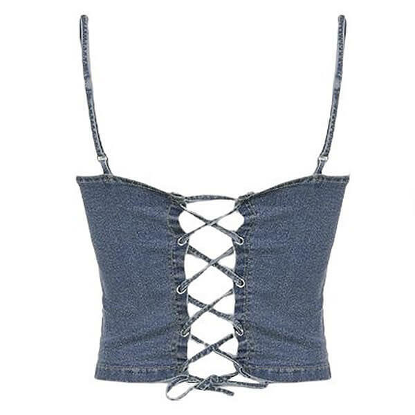 Fairy Grunge Denim Rivet Top - Y2K Aesthetic Cute Grunge Style Top