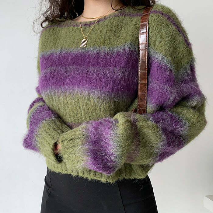 Fairy Grunge Striped Sweater - Y2K Aesthetic Cozy Top for Unique Style