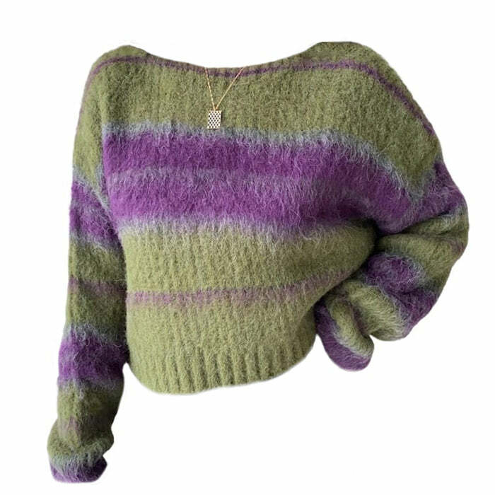 Fairy Grunge Striped Sweater - Y2K Aesthetic Cozy Top for Unique Style