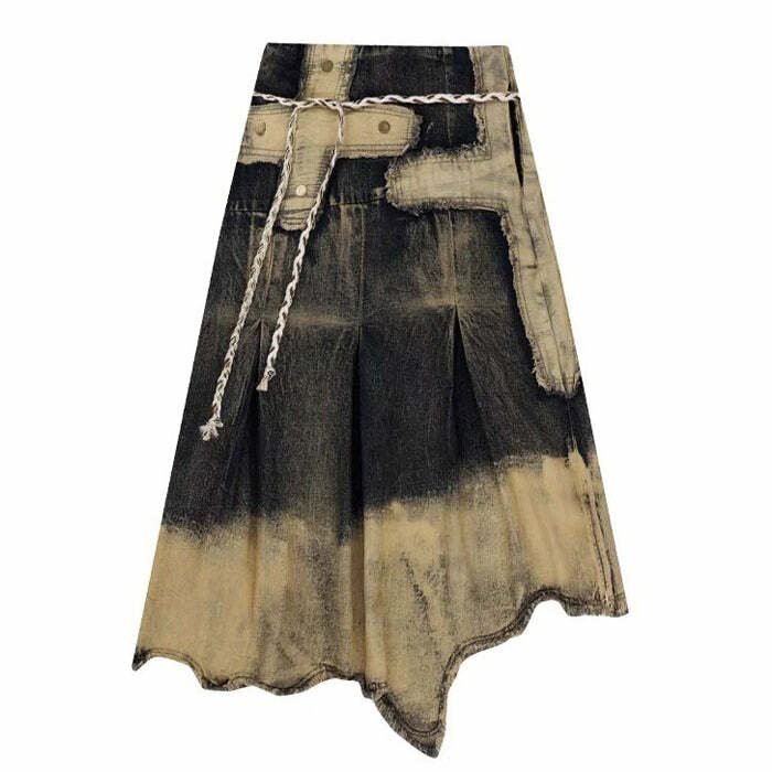 Fairy Grunge Washed Denim Skirt - Y2K Aesthetic & Coquette Style