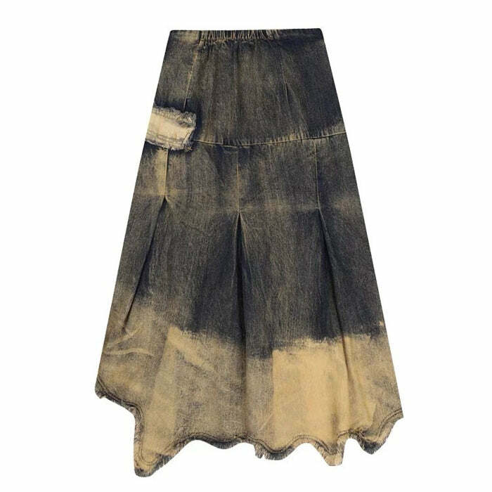 Fairy Grunge Washed Denim Skirt - Y2K Aesthetic & Coquette Style