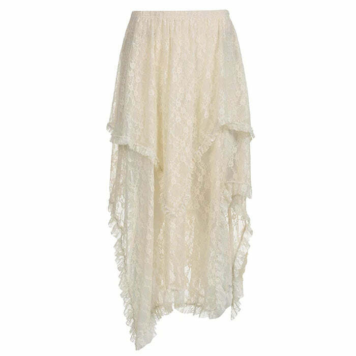 Fairycore Asymmetrical Lace Skirt - Y2K Aesthetic Cute Layered Style