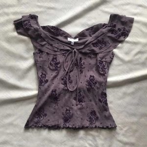 Fairycore Floral Lace-Up Off-Shoulder Top for Y2K Aesthetic Lovers