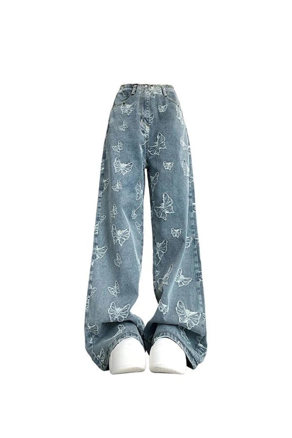 Fall Butterfly Dream Wide-Leg Jeans - Y2K Aesthetic & Comfy Style