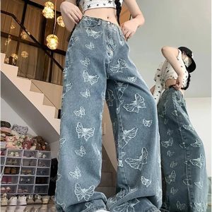 Fall Butterfly Dream Wide-Leg Jeans - Y2K Aesthetic & Comfy Style