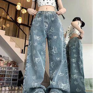 Fall Butterfly Dream Wide-Leg Jeans - Y2K Aesthetic & Comfy Style