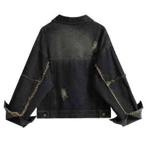 Fall Distressed Denim Jacket - Y2K Grunge Style for Aesthetic Outfits