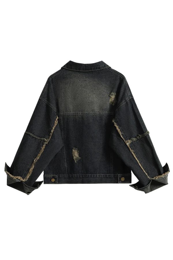 Fall Distressed Denim Jacket - Y2K Grunge Style for Aesthetic Outfits