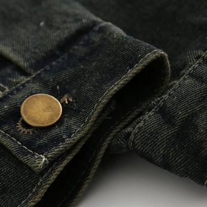 Fall Distressed Denim Jacket - Y2K Grunge Style for Aesthetic Outfits