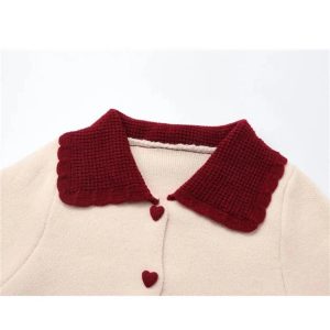 Fall Heart Button Contrast Collar Cardigan - Y2K Aesthetic Cozy Style