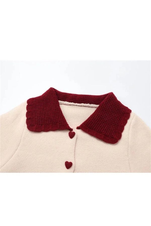 Fall Heart Button Contrast Collar Cardigan - Y2K Aesthetic Cozy Style