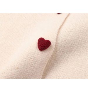 Fall Heart Button Contrast Collar Cardigan - Y2K Aesthetic Cozy Style