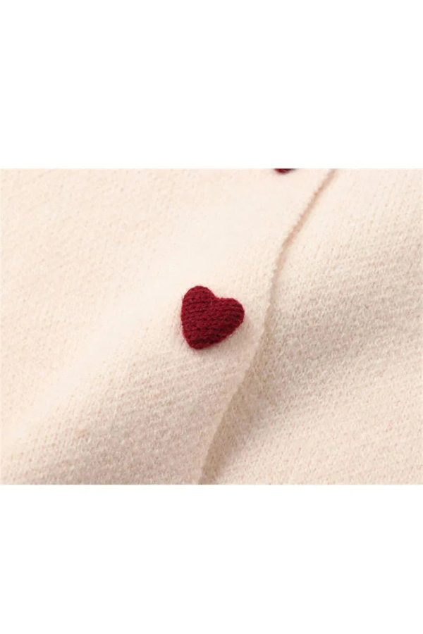 Fall Heart Button Contrast Collar Cardigan - Y2K Aesthetic Cozy Style