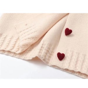 Fall Heart Button Contrast Collar Cardigan - Y2K Aesthetic Cozy Style