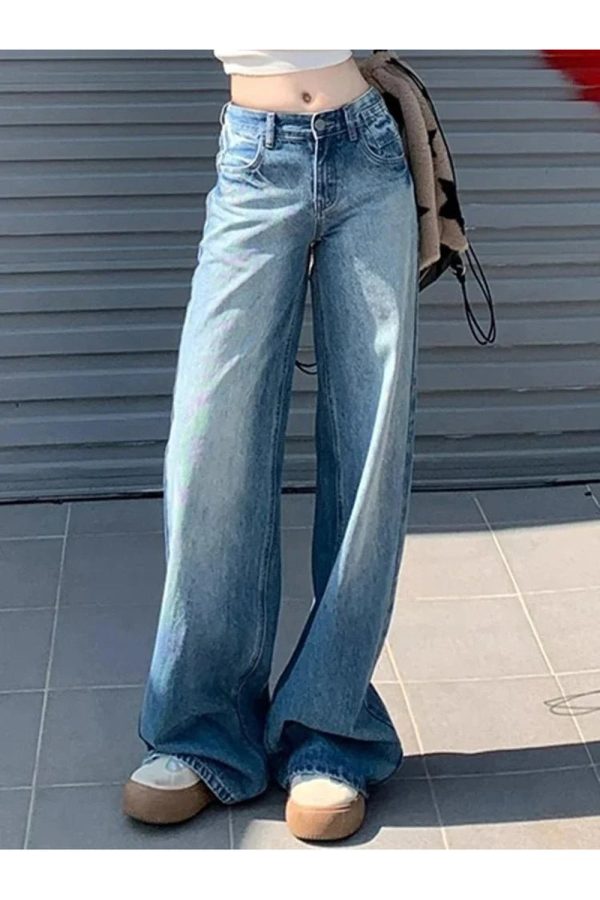 Fall Light Wash Wide-Leg Denim: Y2K Aesthetic for Effortless Style