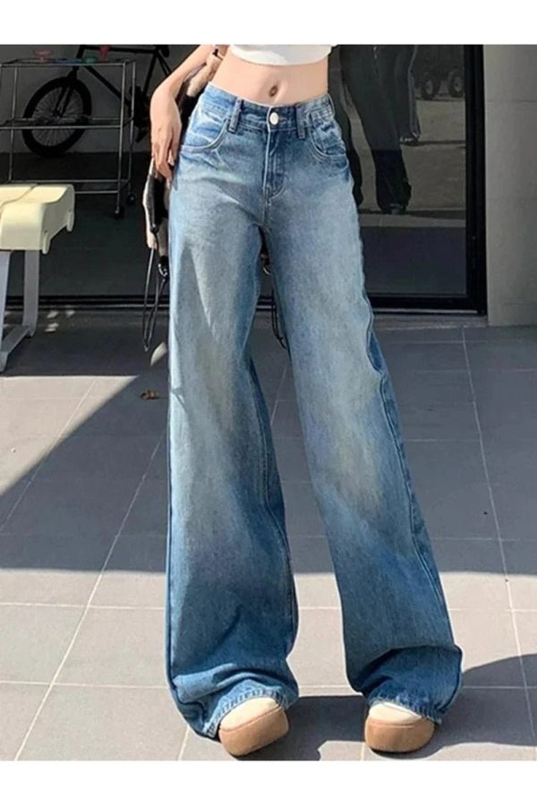 Fall Light Wash Wide-Leg Denim: Y2K Aesthetic for Effortless Style