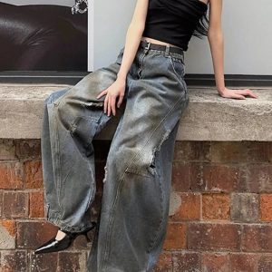 Fall Urban Edge Y2K Wide-Leg Jeans for Grunge and Coquette Aesthetics