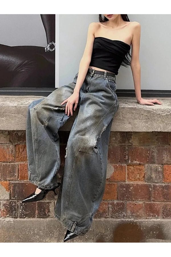 Fall Urban Edge Y2K Wide-Leg Jeans for Grunge and Coquette Aesthetics