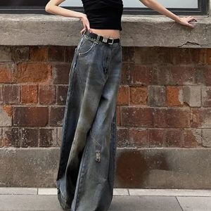 Fall Urban Edge Y2K Wide-Leg Jeans for Grunge and Coquette Aesthetics