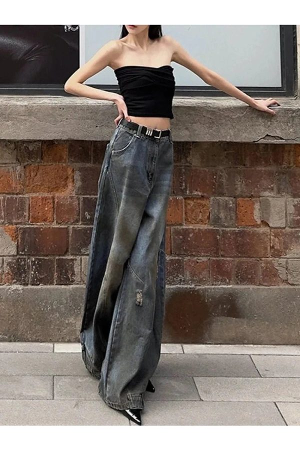 Fall Urban Edge Y2K Wide-Leg Jeans for Grunge and Coquette Aesthetics