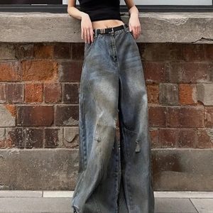 Fall Urban Edge Y2K Wide-Leg Jeans for Grunge and Coquette Aesthetics