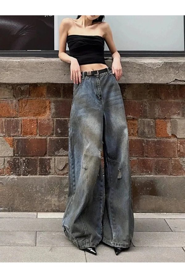 Fall Urban Edge Y2K Wide-Leg Jeans for Grunge and Coquette Aesthetics