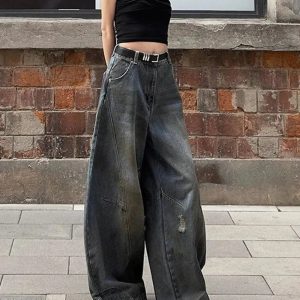 Fall Urban Edge Y2K Wide-Leg Jeans for Grunge and Coquette Aesthetics