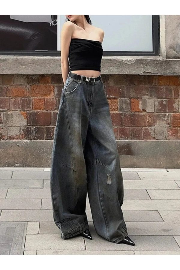 Fall Urban Edge Y2K Wide-Leg Jeans for Grunge and Coquette Aesthetics