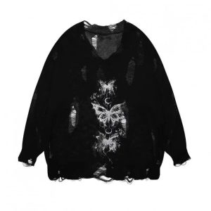 Fallen Butterfly Y2K Sweater: Embrace Coquette Aesthetic & Grunge Style