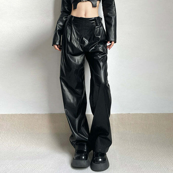 Faux Leather Y2K Grunge Pants for Edgy Aesthetic Outfits