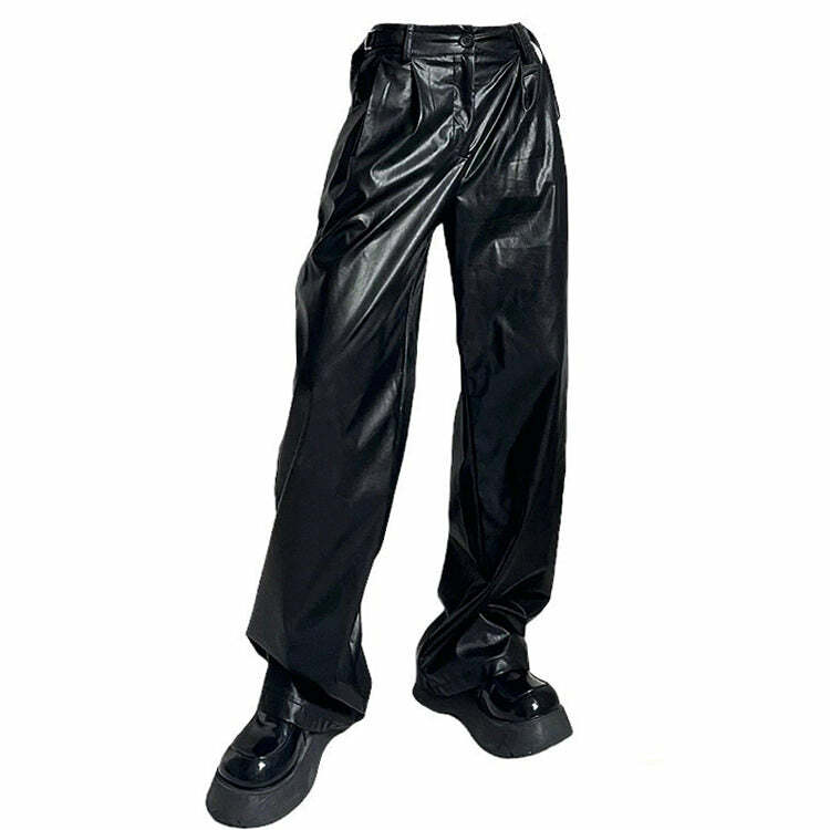 Faux Leather Y2K Grunge Pants for Edgy Aesthetic Outfits