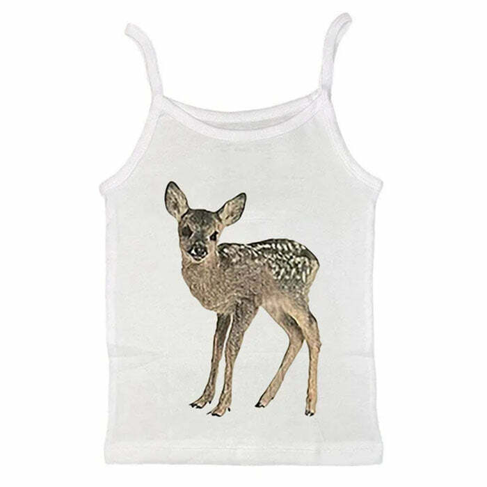 Fawn Print Y2K Aesthetic Tank Top for Cute and Comfy Outfits