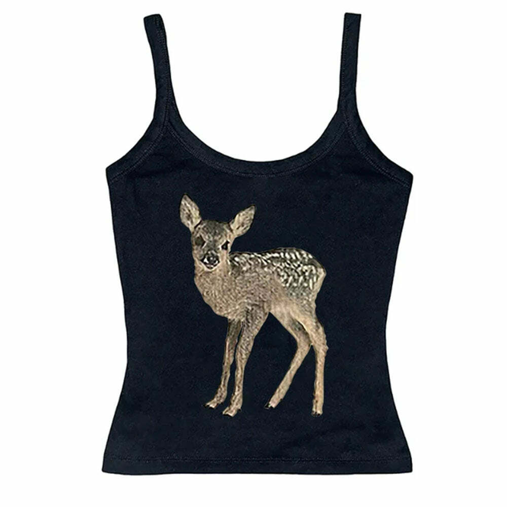 Fawn Print Y2K Aesthetic Tank Top for Cute and Comfy Outfits