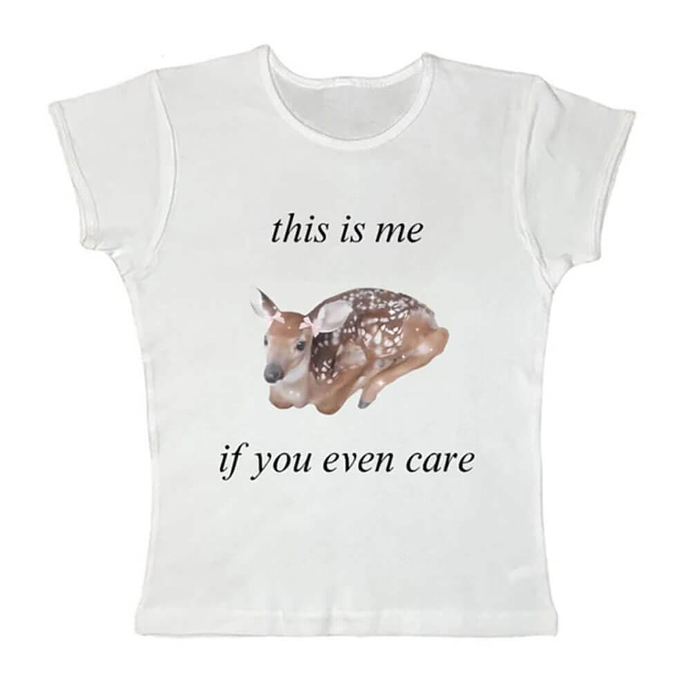 Fawn Print Y2K Baby Tee - Cute Top for Coquette and Grunge Aesthetics