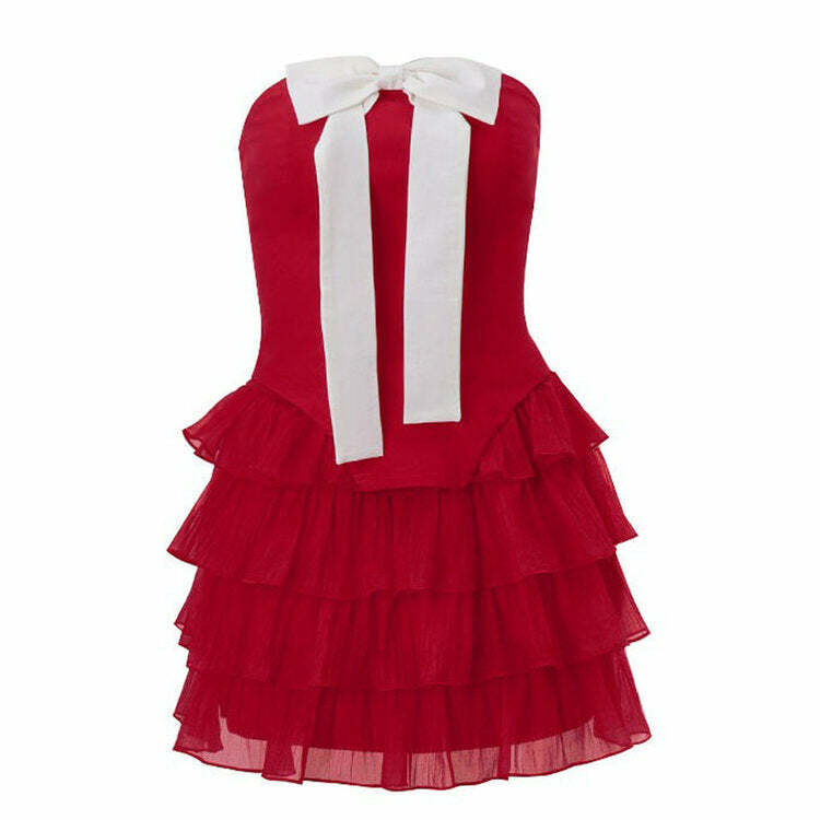 Flirty Babe Bow Dress in Red - Y2K Style with Coquette Aesthetic Charm