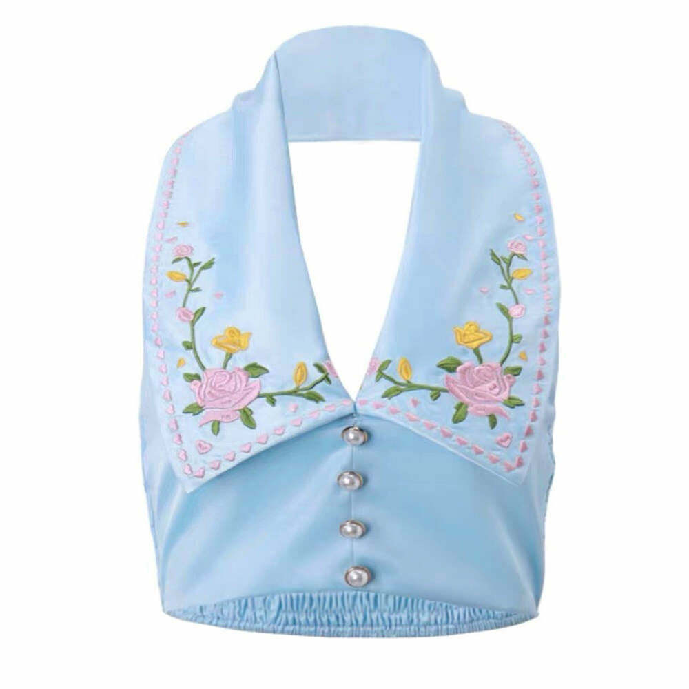 Floral Embroidered Satin Vest for Y2K Aesthetic and Coquette Style