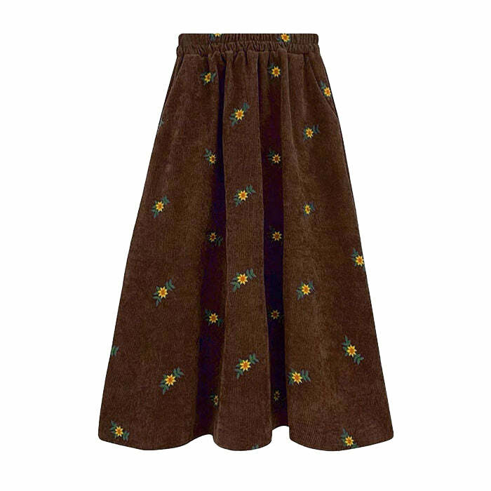 Floral Embroidery Corduroy Skirt - Y2K Aesthetic Cute Outfit Essential