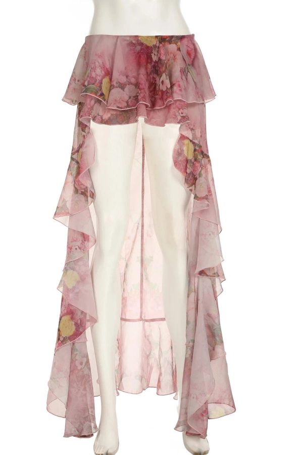 Floral High-Low Fairy Skirt for Y2K Aesthetic & Coquette Style Outfits