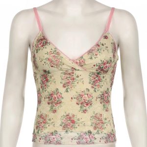 Floral Lace Vintage Top - Y2K Aesthetic Cute Top for Coquette Style