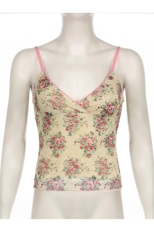 Floral Lace Vintage Top - Y2K Aesthetic Cute Top for Coquette Style