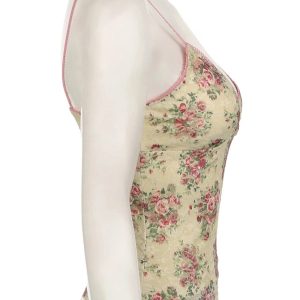 Floral Lace Vintage Top - Y2K Aesthetic Cute Top for Coquette Style