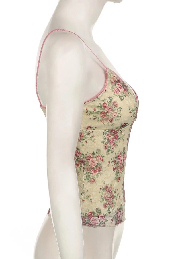 Floral Lace Vintage Top - Y2K Aesthetic Cute Top for Coquette Style