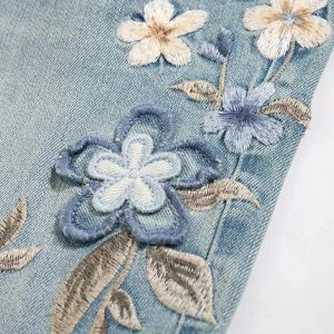 Floral Meadow Embroidered Jeans for Y2K Aesthetic and Coquette Style